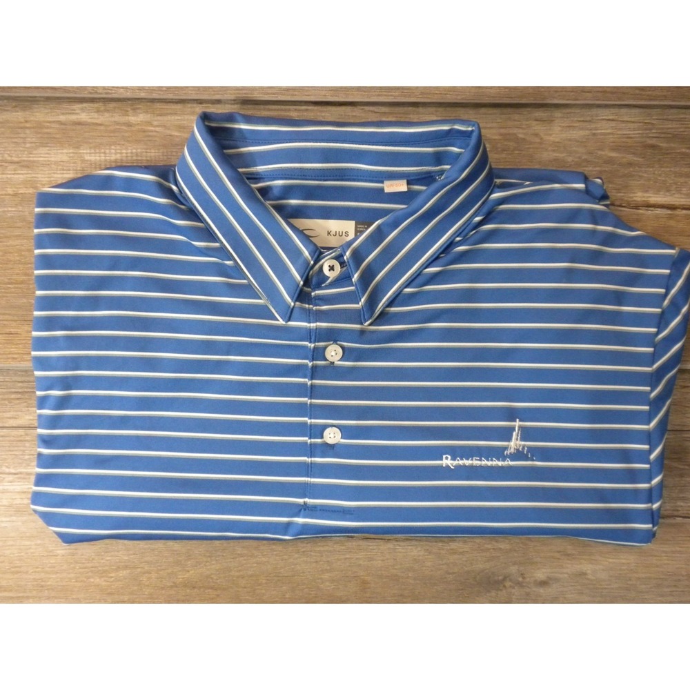 Kjus Polo Shirt Mens 3XL Blue Striped Ravenna Golf Course Nebraska Performance